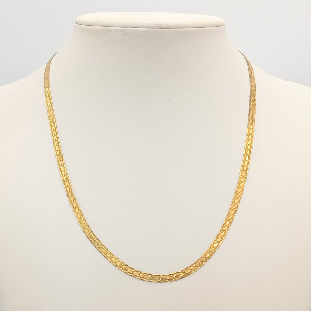VTG Sterling Silver 925 Gold Vermeil Etched Herringbone Necklace